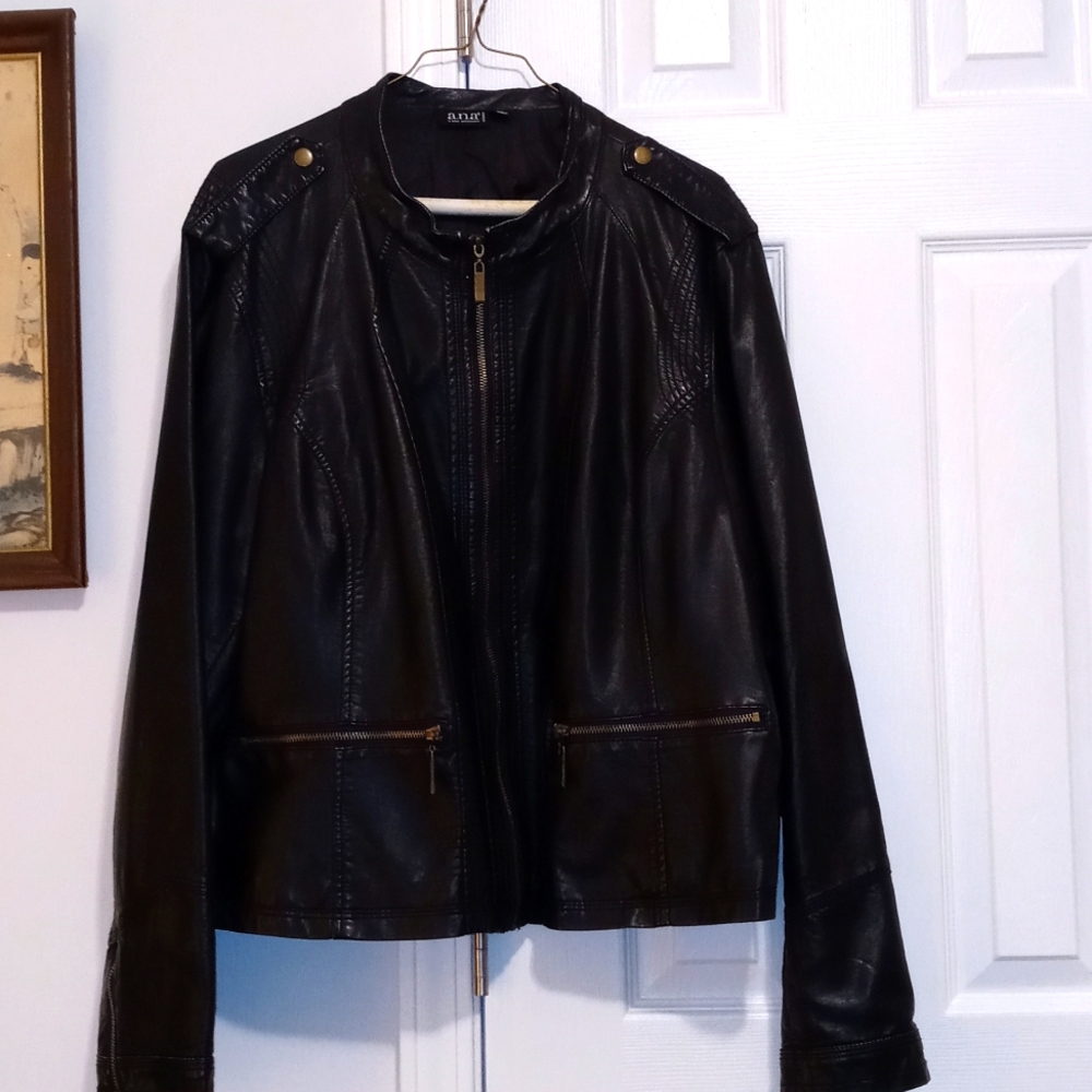 Black faux women's leather jacket